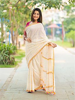 Aparna - White Linen Saree Without Blouse For Women