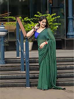 Aparna - Dark Green Premium Mul Cotton Saree Without Blouse For Women