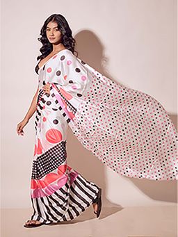 Aparna - White Satin Geometric Print For Women