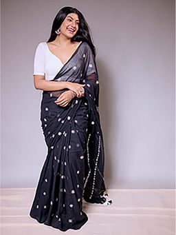Aparna - Black Premium Mul Cotton Embroidery Saree Without Blouse For Women