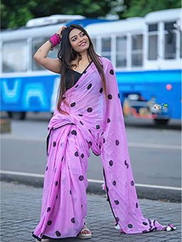 Aparna - Lavender Black Ball Printed Saree Without Blouse For Women