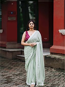 Aparna - Light Olive Green Mul Cotton Premium Mul Cotton Saree Without Blouse For Women