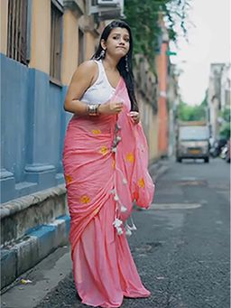 Aparna - Embroidery Pink Premium Mul Cotton Saree Without Blouse For Women
