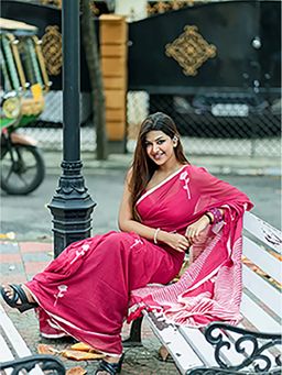 Aparna - Maroon Floral Embroidery Work Saree Without Blouse For Women