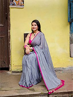Aparna - Dark Grey Colour With Red Border Mul Cotton For Women