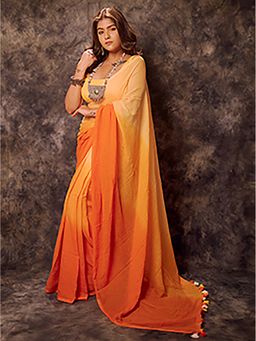 Aparna - Orange & Yellow Premium Mul Cotton Saree Without Blouse For Women