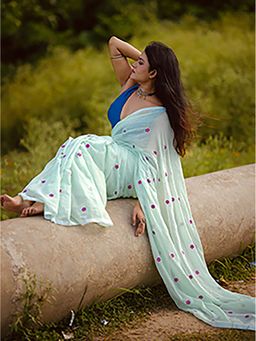Aparna - Floral Light Green Premium Mul Cotton Saree Without Blouse For Women
