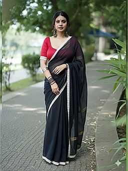 Aparna - Black Premium Mul Cotton Saree Without Blouse With Lace For Women