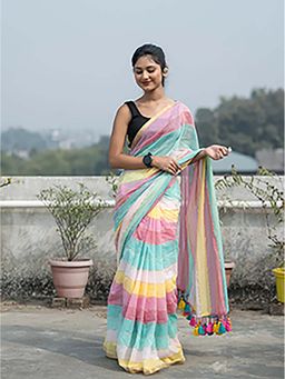 Aparna - Multi Colour Premium Cotton Saree Without Blouse For Women