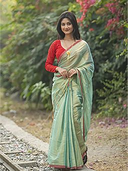 Aparna - Mint Green Raga Tissue Dual Tone Saree With Unstitched Blouse For Women