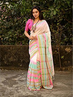 Aparna - Multicolour Cotton Saree With Unstitched Blouse For Women