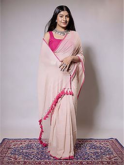 Aparna - Beige Premium Cotton Saree Without Blouse For Women