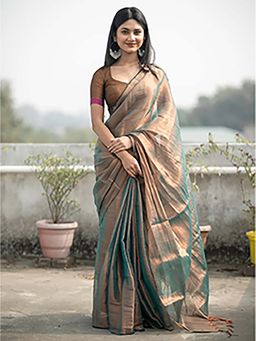 Aparna - Brown Dual Tone Raga Tissue Saree Without Blouse For Women