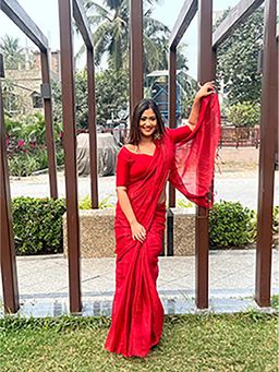 Aparna - Cherry Red Raga Tissue Saree Without Blouse For Women