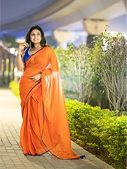 Aparna - Orange Premium Mul Cotton Saree Without Blouse For Women