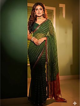 Aparna - Green Georgette Lace Border Festive Saree Without Blouse For Women