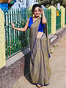 Aparna - Torabi With Blue Visible Weave Mulcotton Saree Without Blouse For Women