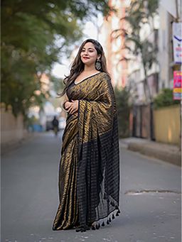Aparna - Golden With Zari Tiger Weave Print Cotton Saree Without Blouse