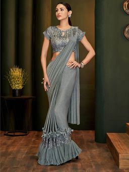 Odette - Grey Fancy Lycra Sequins Designer Saree with Unstitched Blouse
