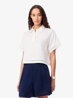 Lacoste - White Oversized Fluid Twill Polo T-Shirt