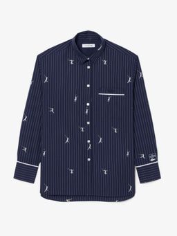 Lacoste - Blue Oversized Shirt with Jacquard Motifs