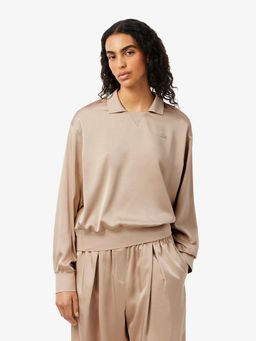 Lacoste - Beige Relaxed Fit Satin Polo T-Shirt