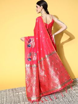 Odette - Silk Blend Pink Woven Design Saree with Unstitched Blouse