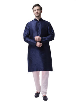 SG LEMAN - Navy Solid Kurta For Men (Set of 2)