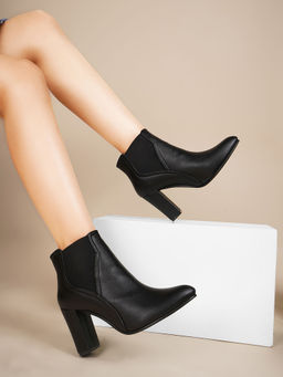 SHUZ TOUCH - Black Ankle-Length Block Heel Boots