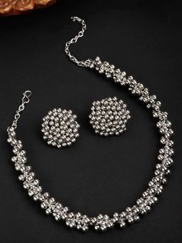 Karatcart - Silver Tone Tassel Ball Choker Necklace Set for Women (Set of 2)