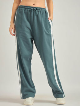 Outzidr - Teal Side Tape Printed Street Style Sweatpants