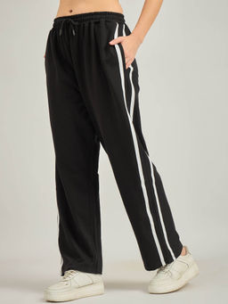 Outzidr - Side Tape Black Printed Street Style Sweatpants