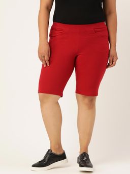 theRebelinme - Plus Size Womens Maroon Solid Cotton Shorts