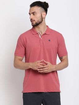 Cantabil - Men's Dusty Pink Half Sleeves Collared T-shirt