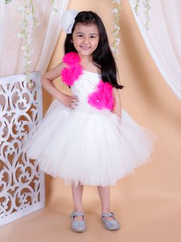 BownBee - Premium Net Party Frock with Hairclip for Girls Pink (Set of 2)