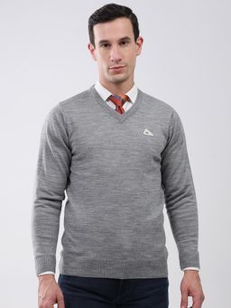 Monte Carlo - Men V-Neck Full Sleeves Sweater - Grey