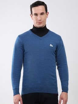 Monte Carlo - Men V-Neck Full Sleeves Sweater - Blue