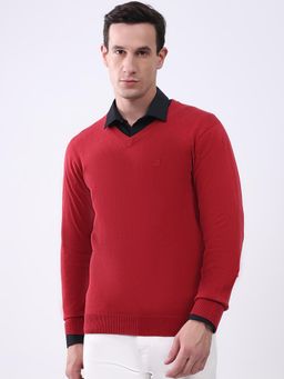 Monte Carlo - Men V-Neck Full Sleeves Sweater - Maroon