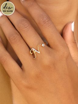 Pipa Bella by Nykaa Fashion - Dew by PB Gold-Plated 925 Sterling Silver Stone Studded Initial N Ring