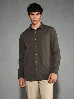 Technosport - Men Grey Solid Slim Fit Spread Full Sleeves Casual Shirt