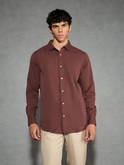 Technosport - Men Maroon Solid Slim Fit Spread Full Sleeves Casual Shirt