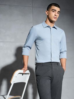 Technosport - Men Blue Solid Slim Fit Spread Full Sleeves Casual Shirt