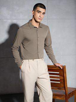 Technosport - Men Brown Solid Slim Fit Spread Full Sleeves Casual Shirt