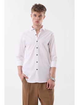 Snitch - White Solid Full Sleeves Slim Casual Shirt