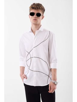 Snitch - White Embellished Full Sleeves Slim Casual Shirt
