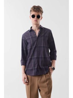 Snitch - Dark Purple Checks Full Sleeves Slim Casual Shirt