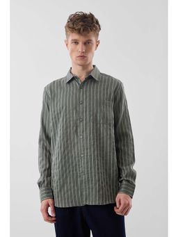 Snitch - Olive Stripes Full Sleeves Slim Casual Shirt