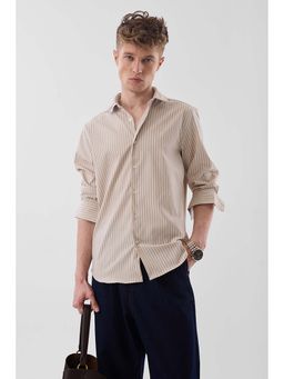 Snitch - Beige Stripes Full Sleeves Slim Casual Shirt