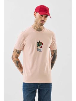 Snitch - Peach Solid Half Sleeves Slim Casual T-shirt