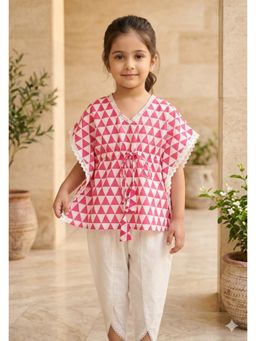 Cord Of Love - Girls Pink Cotton Kaftan with Pant